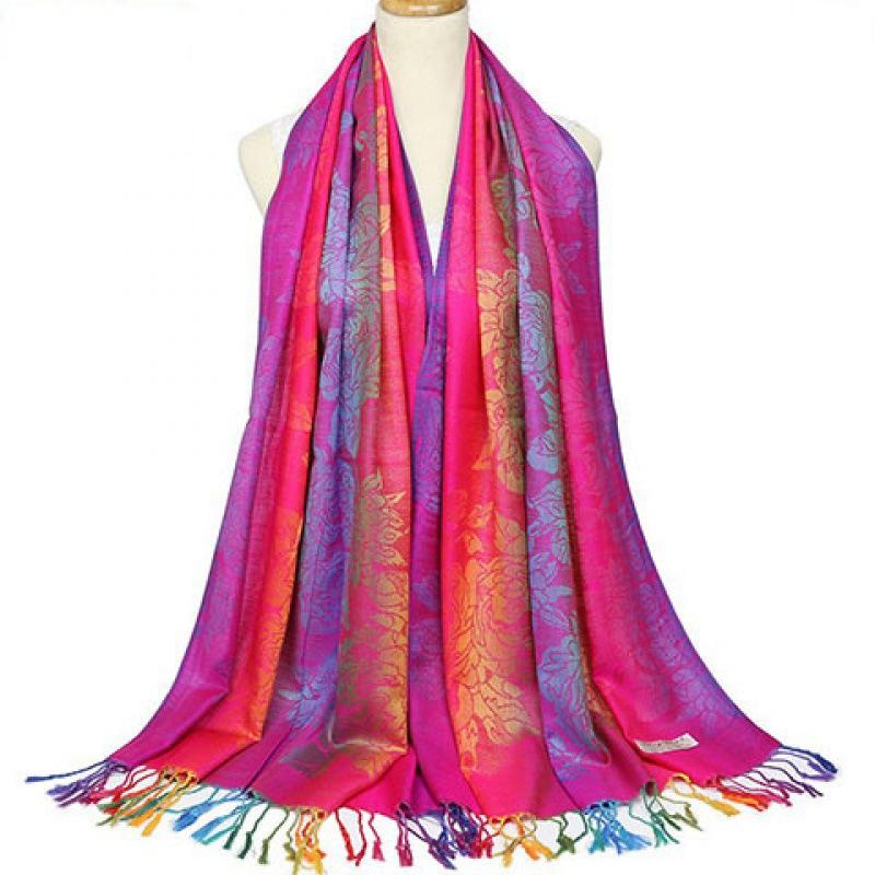 Ethnic Style Colorful Cashew Embroidered Long Scarf Rainbow Gradient Tassel Scarf Shawl Women's Headscarf