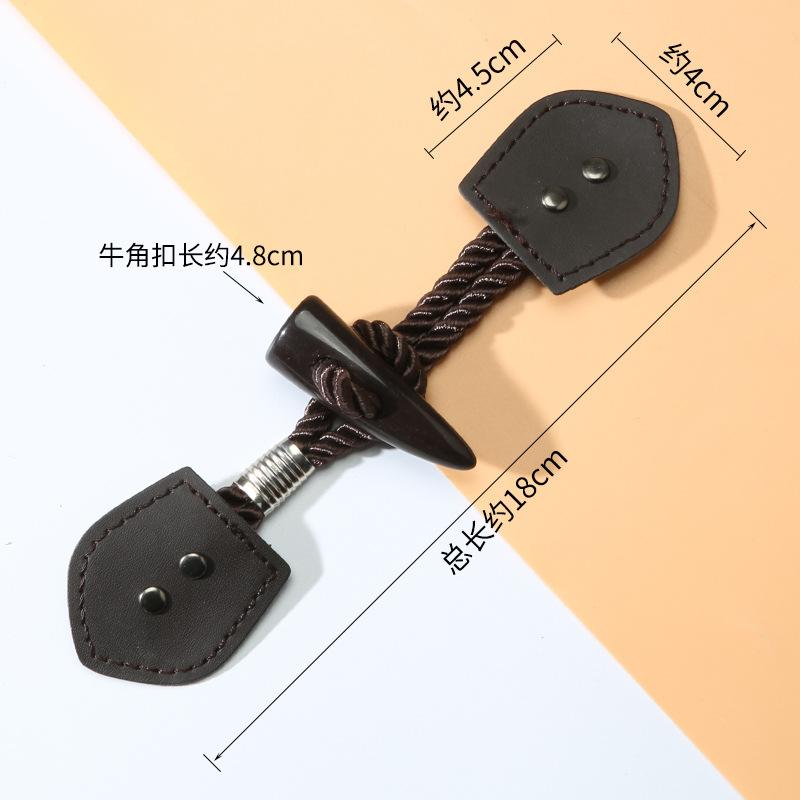 1 Pairs Horn Buttons Duffle Coat Jacket Fasteners Toggle with Leather Patch Buckle Buttons for Overcoat Decor Sewing Accessories