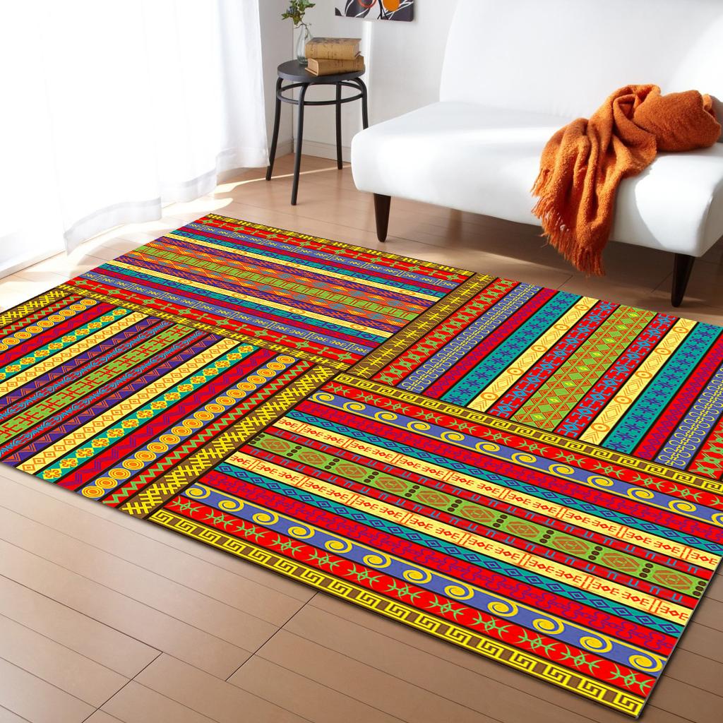 African Tambourine Geometric Lines Carpets for Living Room Anti-slip Carpet for Bedroom and Kitchen Floor Mats Home Decor Rug