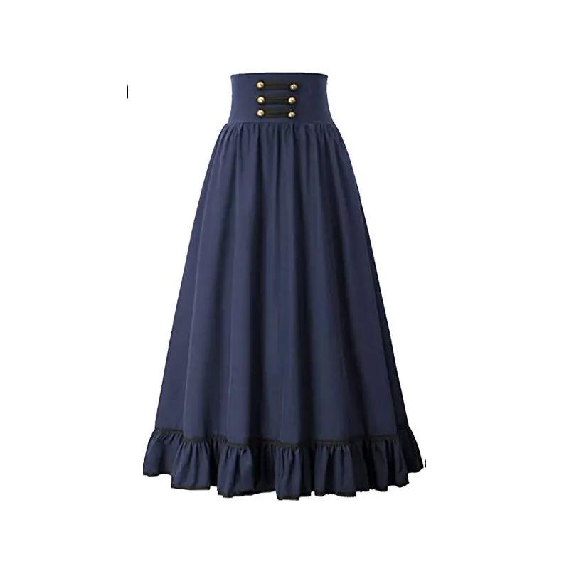 Gonna Lunga da Donna Medievale Vintage Estiva Vita Alta Linea ad A Vittoriana Lunga Steampunk Gotica Ruffle Pieghettata Gonna da Festa