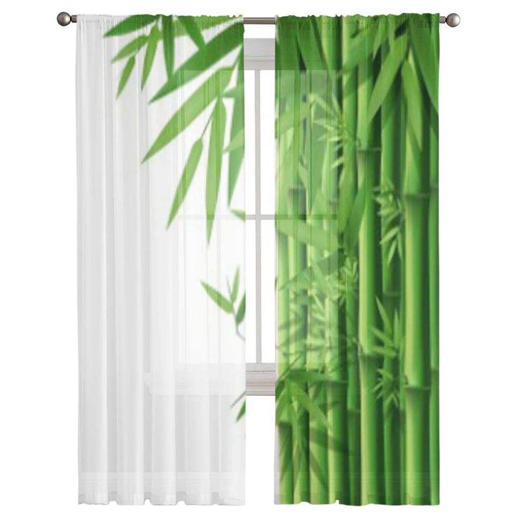 Zielone, bambusowe, leśne, przezroczyste zasłony do sypialni, salonu, tiulowe zasłony do woalowych zasłon okiennych w kuchni