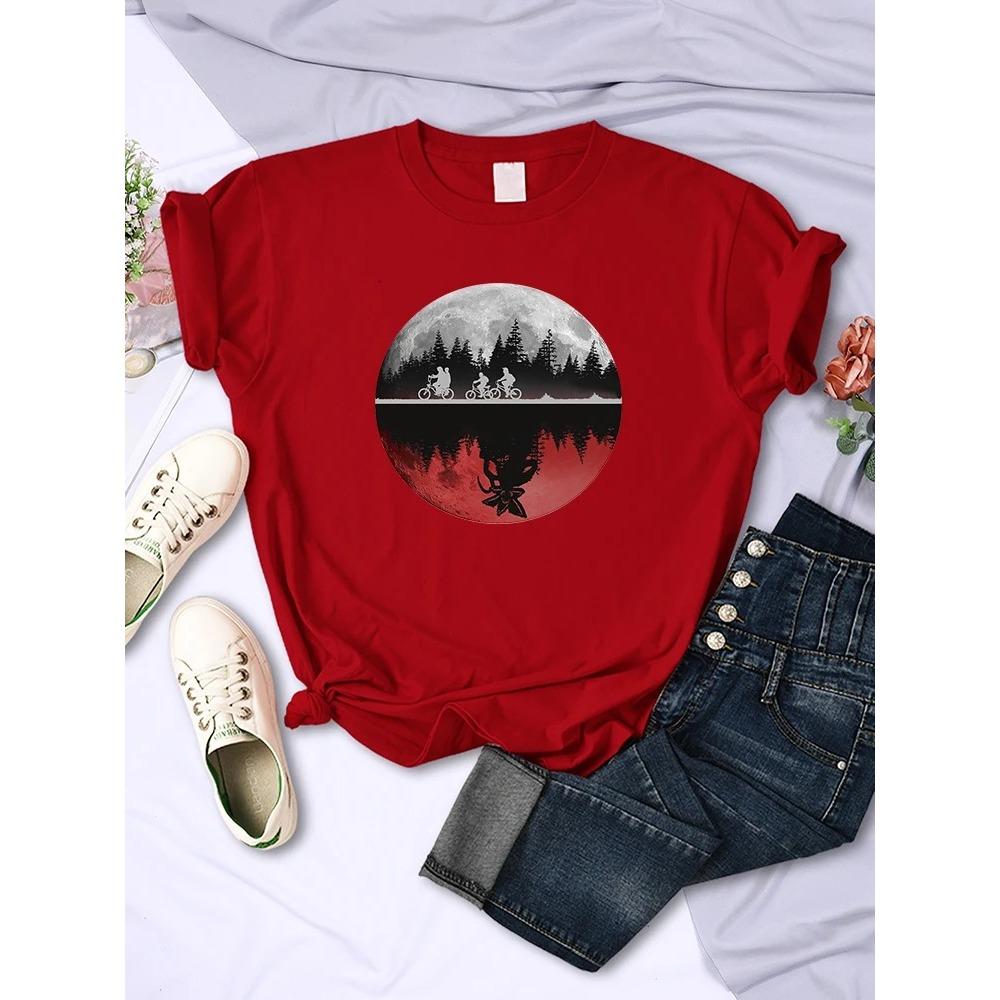 Boys Riding Bicycles Printed Tshirt for Ladies Cool and Fashionable Summer Tshirt Hiphop Breathable Cotton Short Sleeved Shirt S