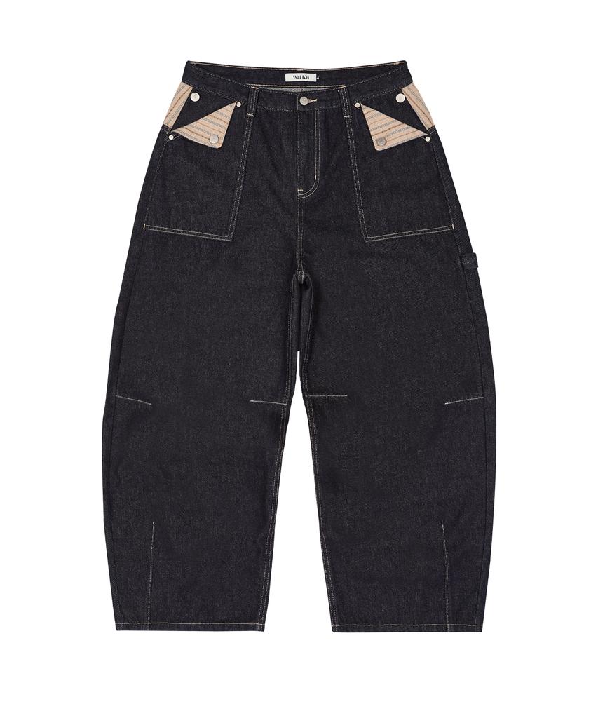 WAIKEI Star Piece Curved Denim Pants Indigo Blue