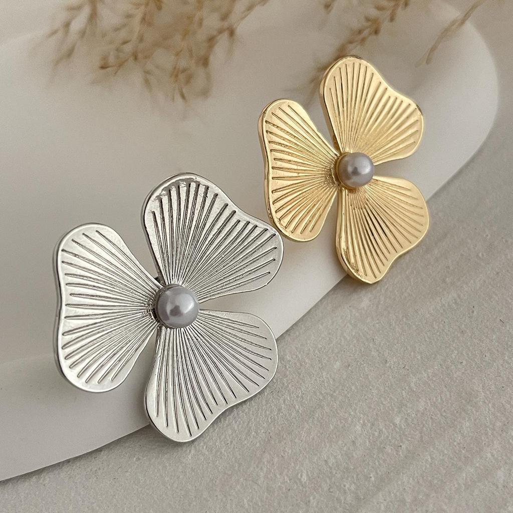 Vintage Geometric Pleated Flower Joint Rings Gold Silver Color Irregular Imitation Pearl Knuckle Ring Hollow Out Fashion Jewelry for Women Men