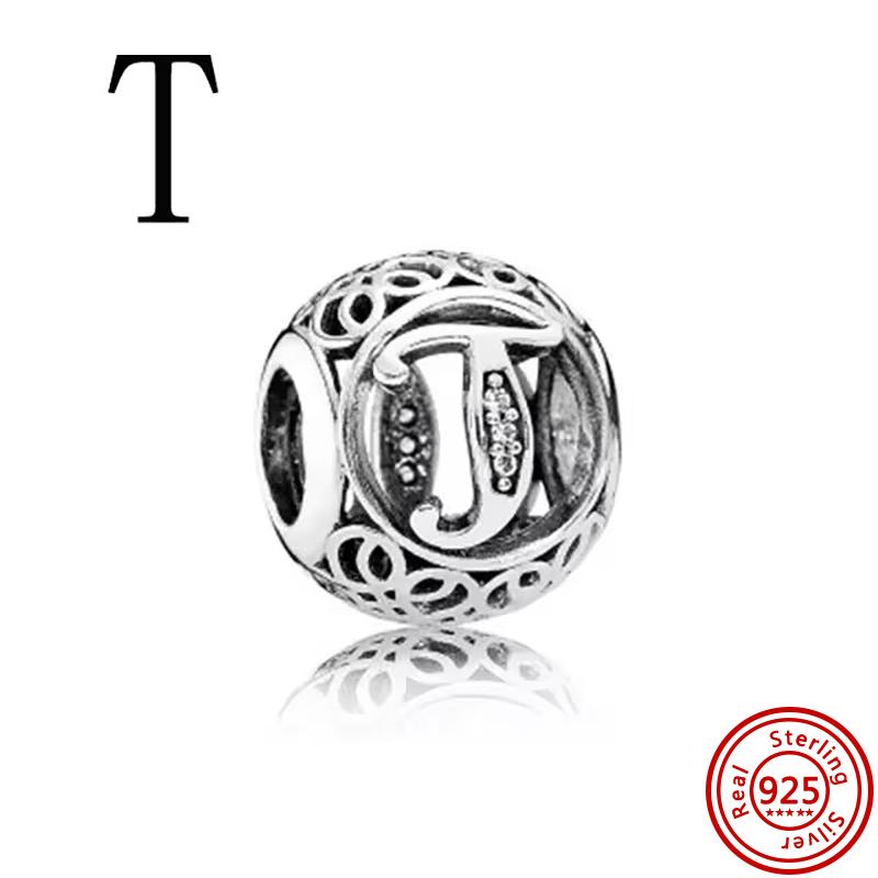 925 Massivkupfer Unendlichkeitssymbol Hohl Rund A-Z 26 Alphabetbuchstaben Glänzende Zirkonia-Perlen Passend für Original Pantaro Charms Armband