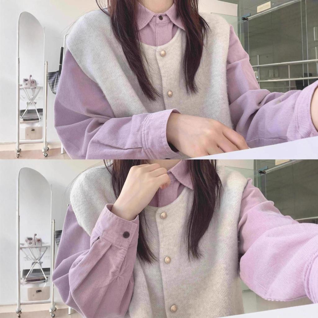 Autumn 2025 Women's High-End Purple Shirt & Layered Vest Set