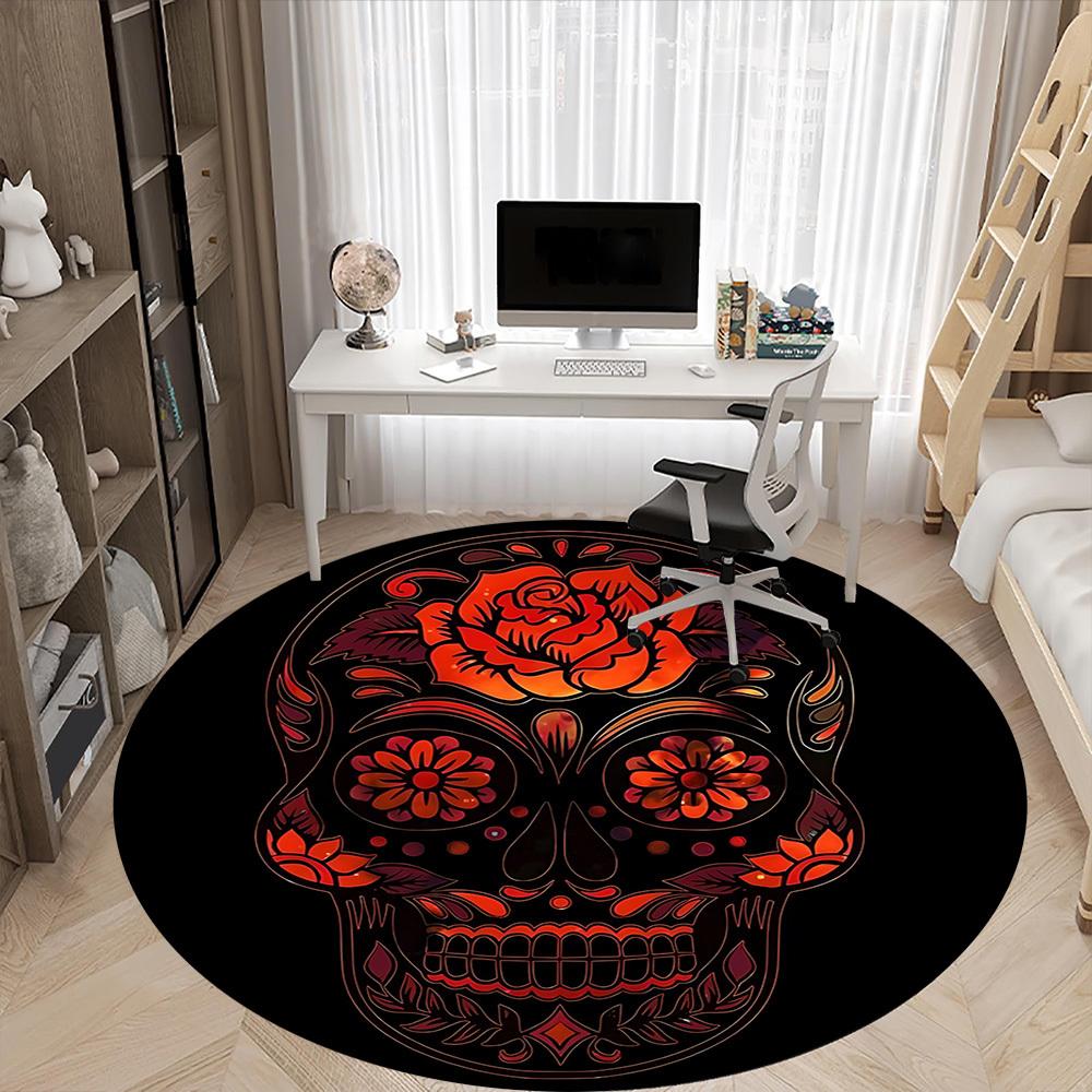 1pc Sugar Skull Design Chair Carpet for Office, Round Non Slip Durable Large Size Office Carpet, Suitable for Office