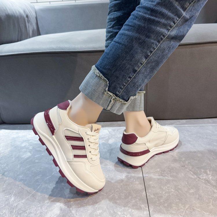 Thick Sole 2025 New Summer Autumn Women's Casual Board Shoes Spliced Sports Leather Surface Student Shoes