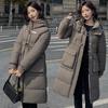 Large Size Hooded Waist Cotton-padded Clothes for Women's Medium and Long Slim-fit Warm Down Cotton Clothes Horn Buckle Jacket