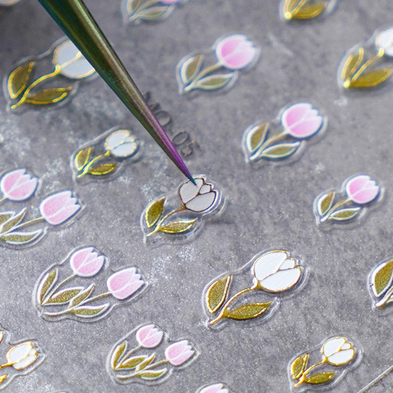 5D Relief Nail Stickers Tulip Fine Rabbit Decals Flowers Nail Art Charm Cute Cartoon Sliders Bronzing Diy Manicure Decoration