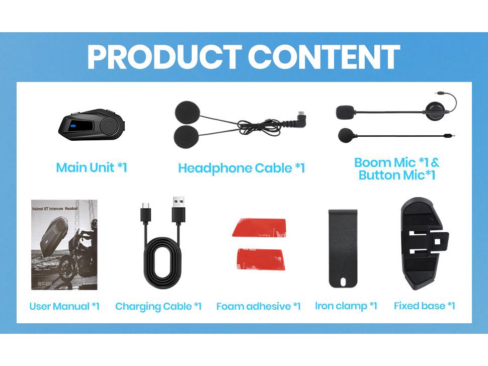 Neutral S6 Bluetooth Motorcycle Helmet Headset - Noise Cancelling, 3-Person Intercom