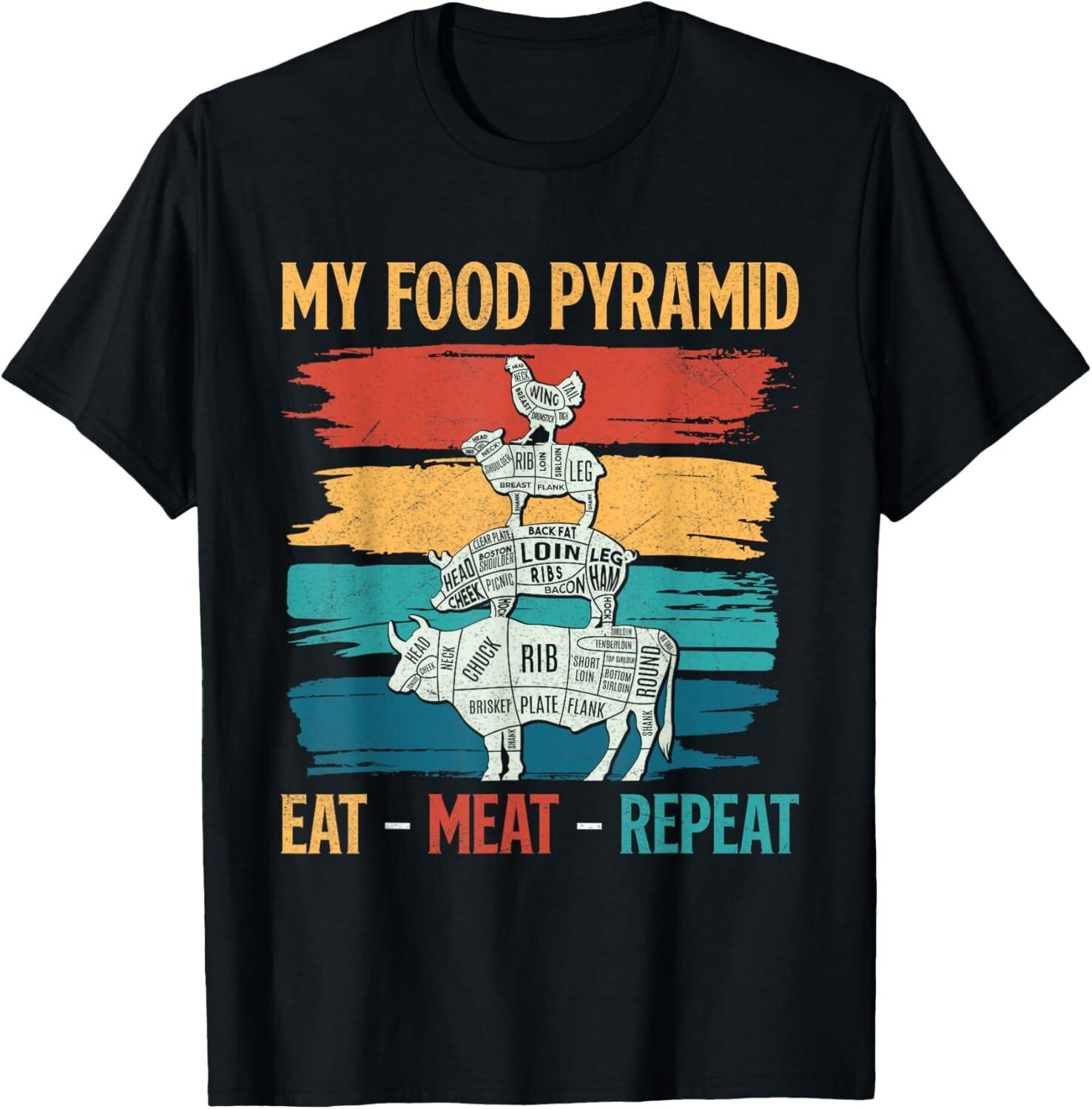 

Meat Lovers MY FOOD PYRAMID EAT MEAT REPEAT Vintage Gift Unisex T-Shirt 5XL різнокольоровий