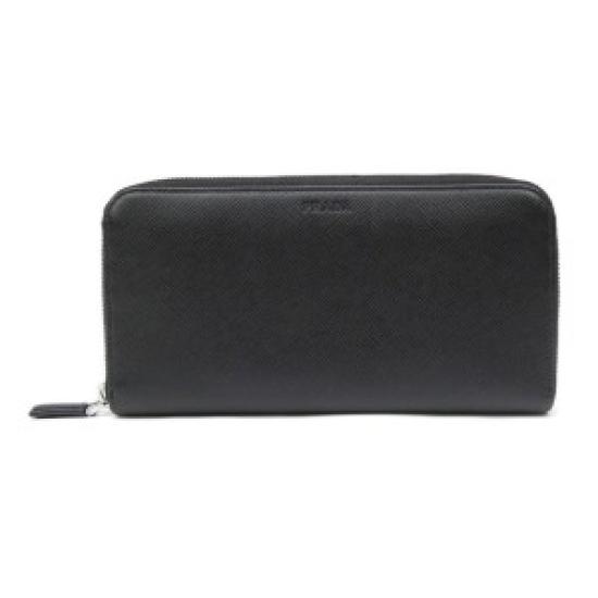 

USED PRADA 2ML317 Saffiano Leather Zip-Around Long Wallet Black чорний