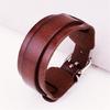 Modern Punk Leather Wristband Double Layer Wrist Strap Adjustable Closure Bracelet Wristler Jewelry