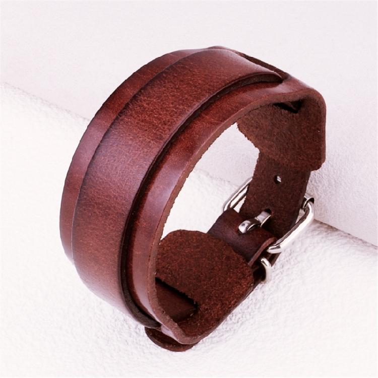 Modern Punk Leather Wristband Double Layer Wrist Strap Adjustable Closure Bracelet Wristler Jewelry