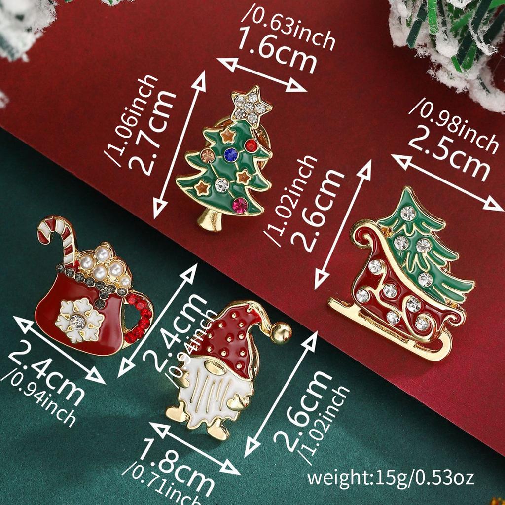 4 Pcs Drip Oil Santa Claus Christmas Tree Sled Car Brooches for Women Men New Year Christmas Office Party Jewelry Accessories
