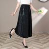 Women's Black Vintage Floral Pleated Midi Skirt Chinese Style Tassel Bead Decoration High Waist A-line Casual Daily Office Skirt