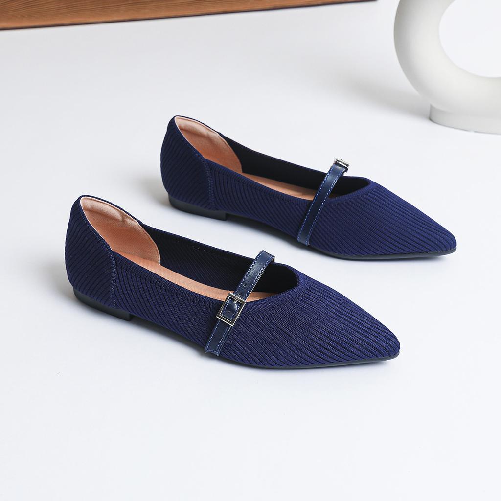 Women Mary Jane Shoes Pointed Toe 2026 Spring Shallow Cross Strap Women Dress Shoes Breathable Knitted Mid-heel Shoes Ladies