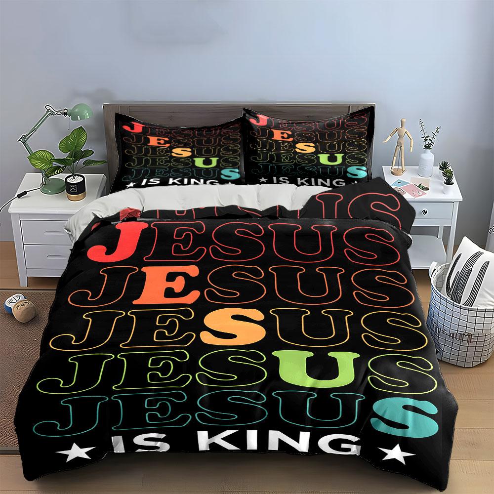 "Jesus Text In Gradient." Bedding Sets Duvet Cover Sets Duvet Covers Pillowcases(1 * Duvet Cover 2 * Pillowcases Without Duvet Insert)