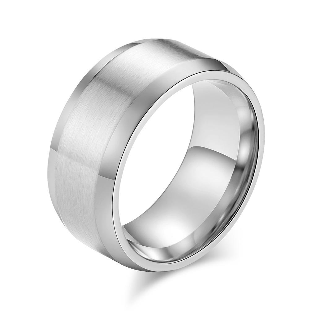 Simple Matte Titanium Steel Ring, Gold-plated Wide Brushed Ring 7#
