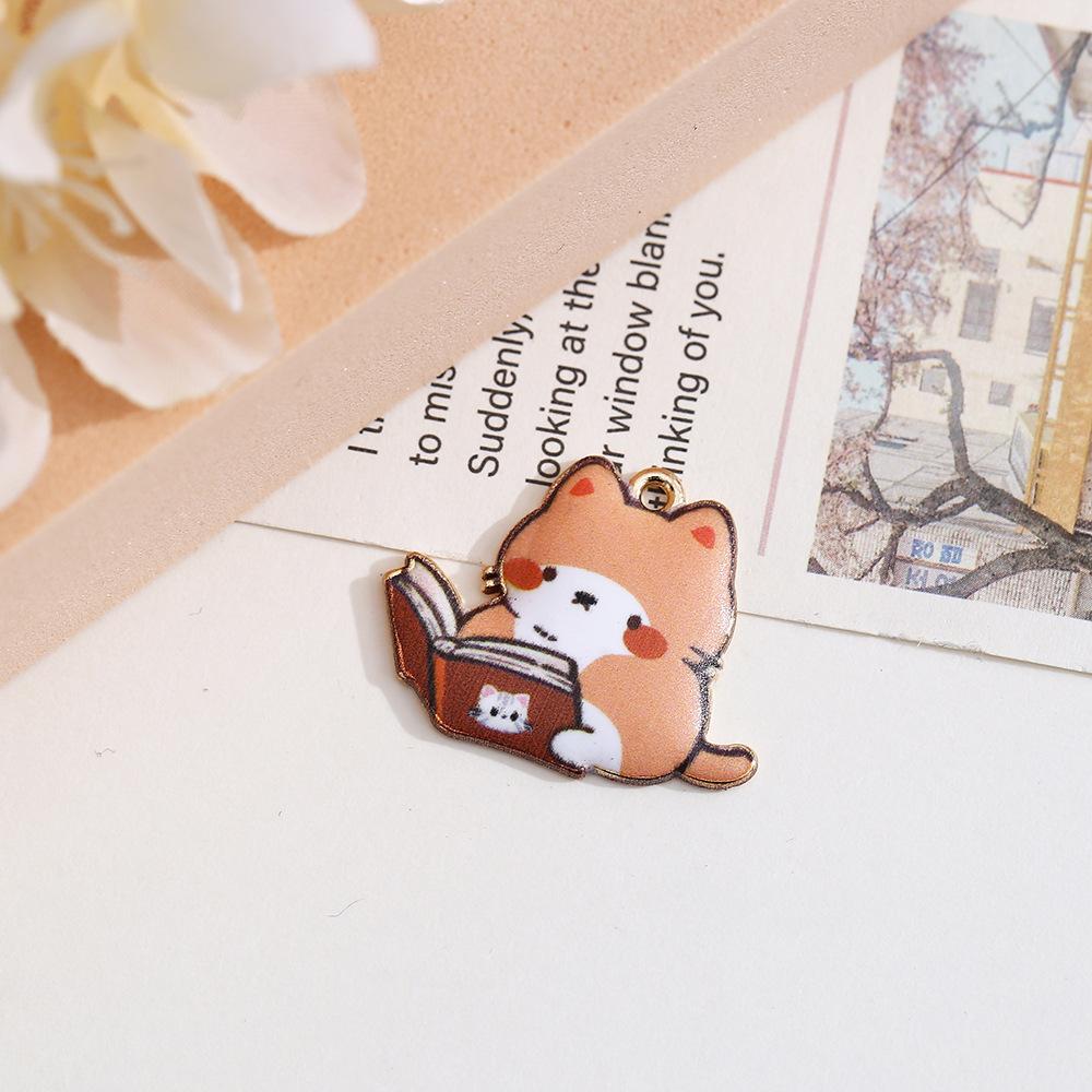 Alloy Diy Jewelry Accessories, Reading Cat Oil Drop Pendant Simple Necklace Bracelet Pendant Jewelry Accessories