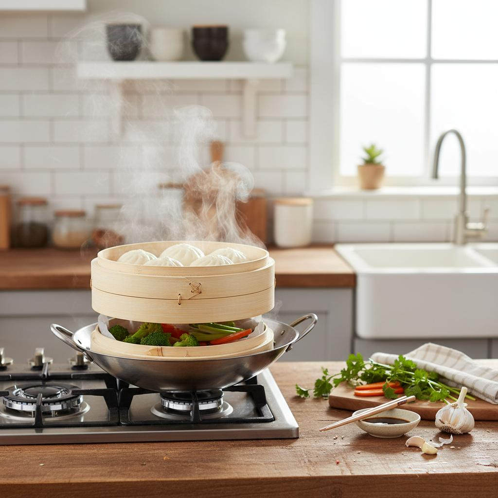 1Set Chinese Bamboo Steamer Basket Functional Bun and Dumpling Steamer for Fish Meat Rice Eggs Easy Clean Kitchen Tool