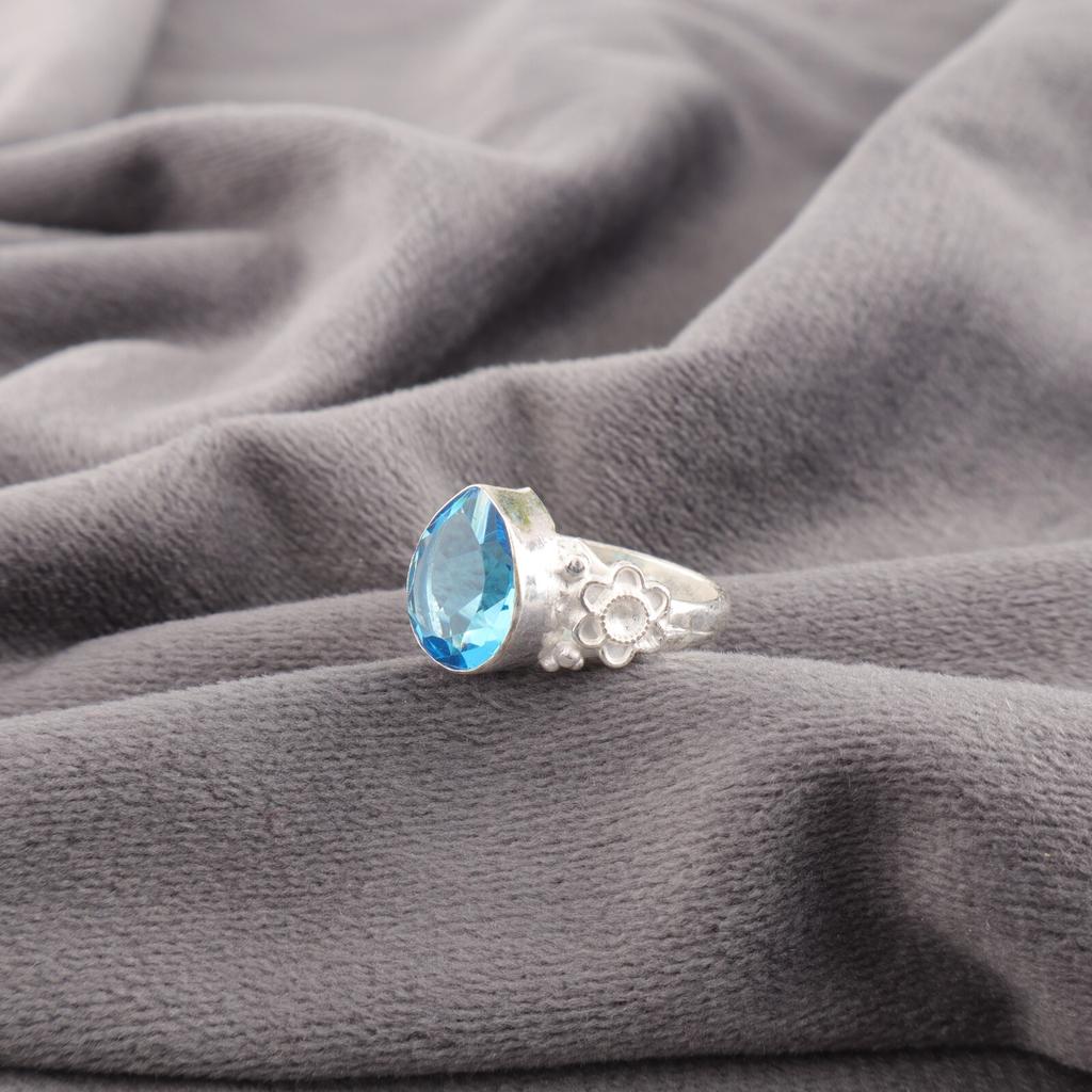 Swiss Blue Topaz Gemstone 925 Stamped Silver Jewelry Handmade Ring Gift For Wife RR-59-13