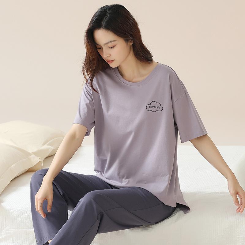 Pajamas Women's Summer Pure Cotton Short-sleeved Trousers 1011 New Cotton Thin Summer High-end Girls Loungewear