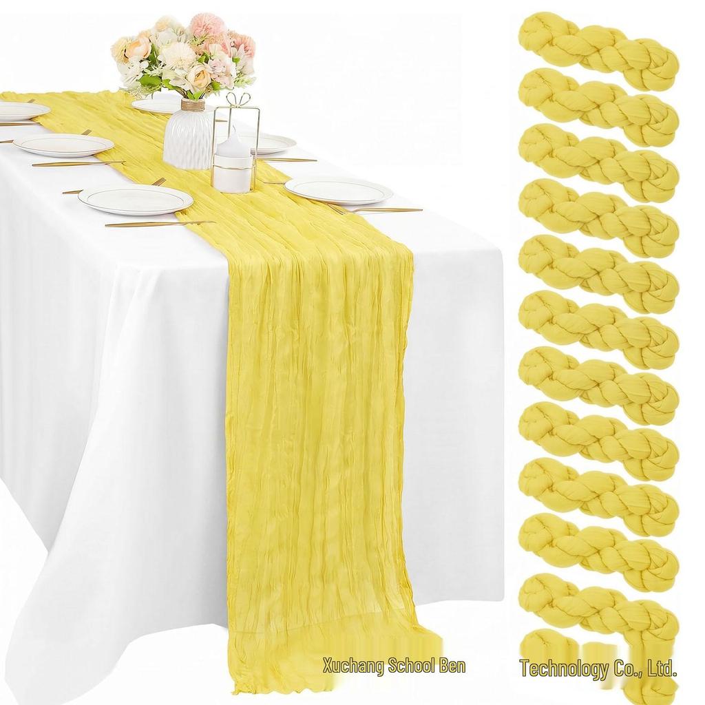 Bali Bohemian Crinkled Gauze Table Runner – Semi-transparent Twist, Festival Wedding Style.