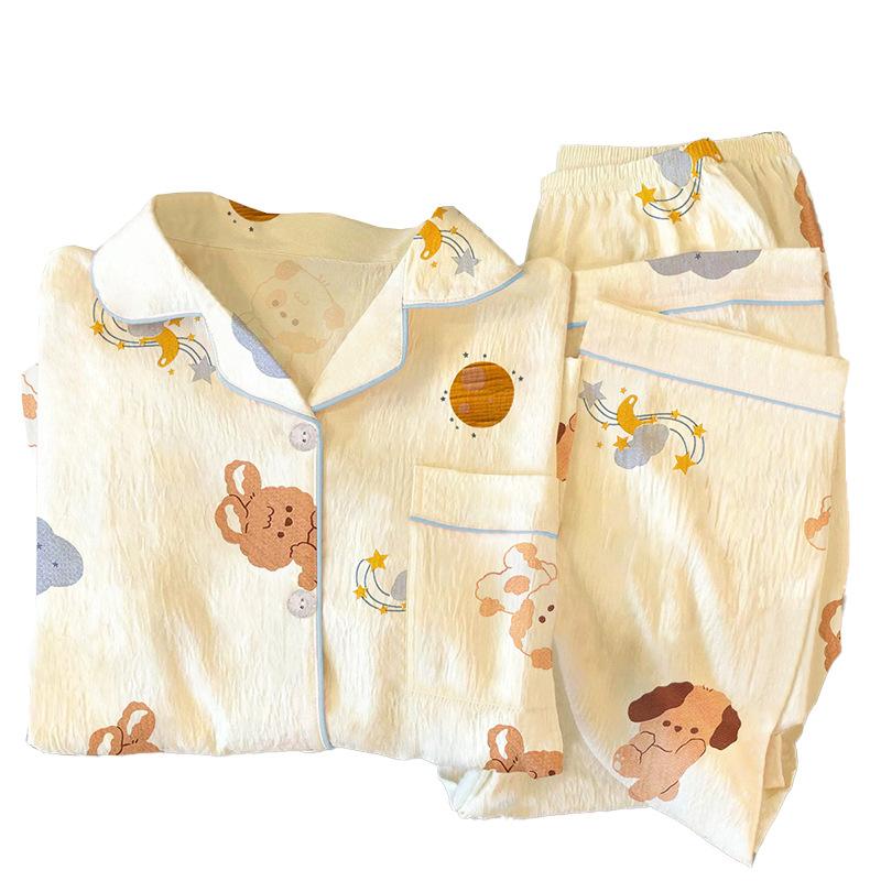 Spring New Style Cartoon Sea Salt Small Milk Dog Pajamas Women'S Sweet Cardigan Long-Sleeved Loungewear Real Shot