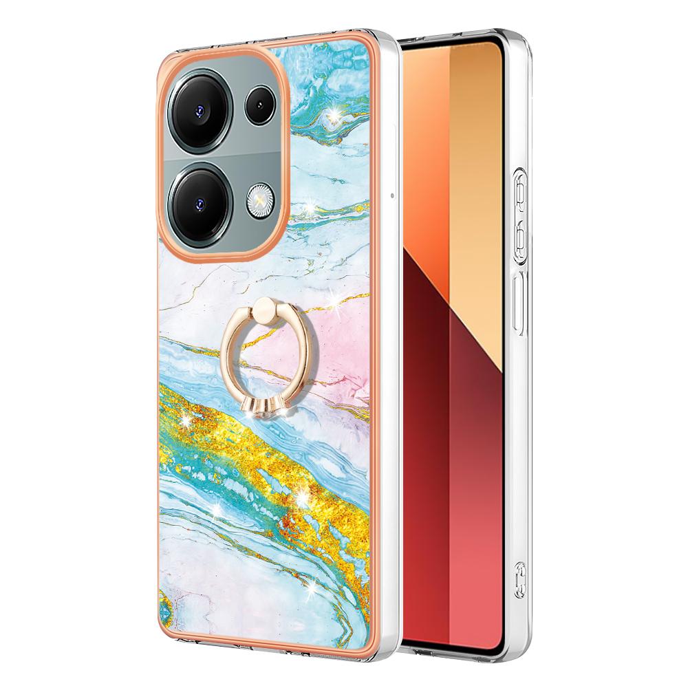 For Xiaomi Redmi Note 13 Pro 4G/Poco M6 Pro 4G Case with Ring Kickstand Marble Pattern Electroplating TPU Back Cover