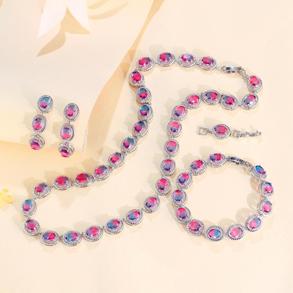 Necklace Earrings Bracelet Zircon Bridal Wedding Dress High-End Jewelry Temperament Three-Piece Dress Dress Dinner Set Chain