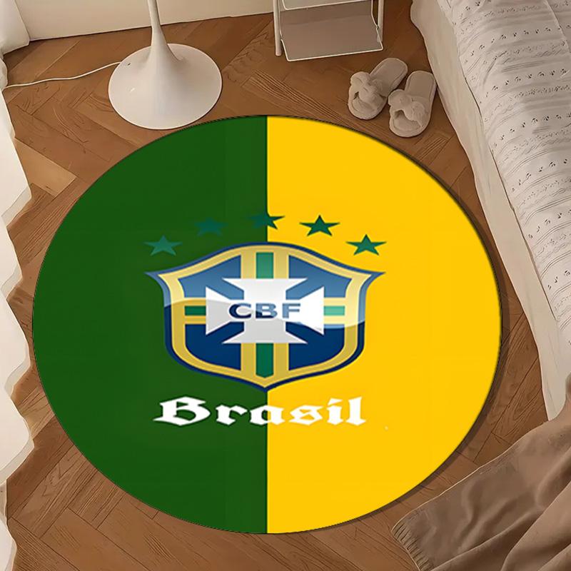 1PC rug Brazilian Football Crest Round mat Home Decor, Chair rug For livingroom,Bedroom, doormat home decor Birthday Gift Christmas Gifts