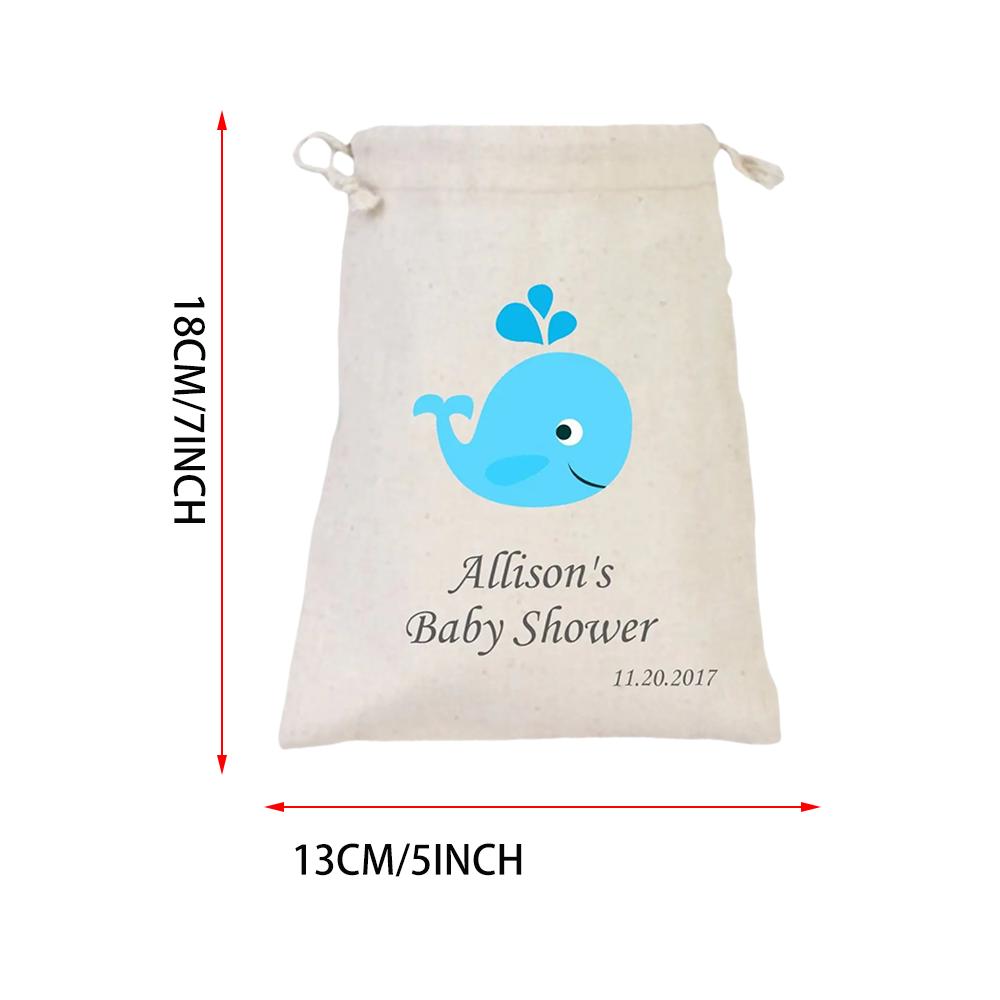 Custom 5Pcs Blue Whale Baby Shower Cotton Drawstring Bag Party Decorations Supplies Gender Reveal New Born Birthday Baby Gift