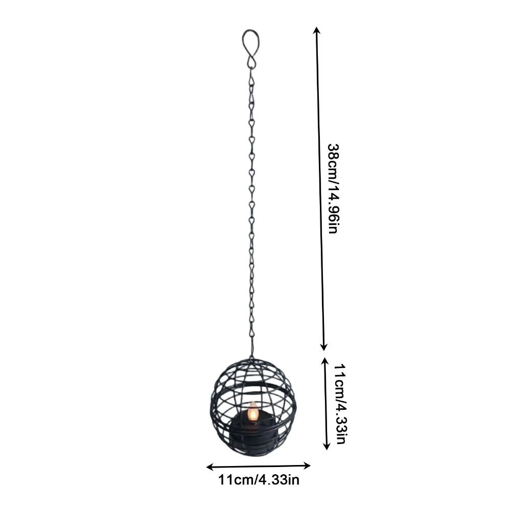 Flickering Lights Solar Hanging Lanterns Rust Iron Material Ball Cage Design Rust Iron Ball Candle Holder Solar Powered