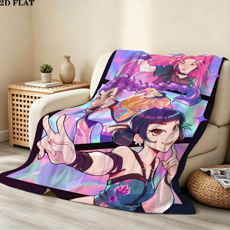 1PC Kpop Demon Hunters Patterned Flannel Blanket Suitable For All Seasons For Home Decor Warmth And Comfort Gifts Holiday Present