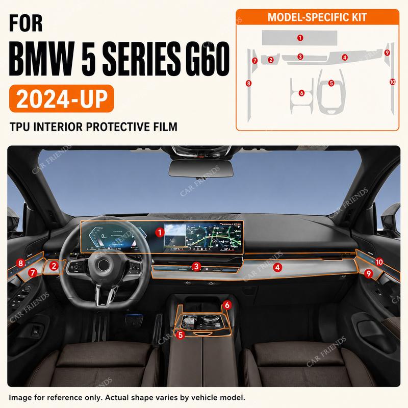 For BMW 5 Series I5 G60 2024 Transparent TPU Interior Protective Film Center Console Anti Scratch Set