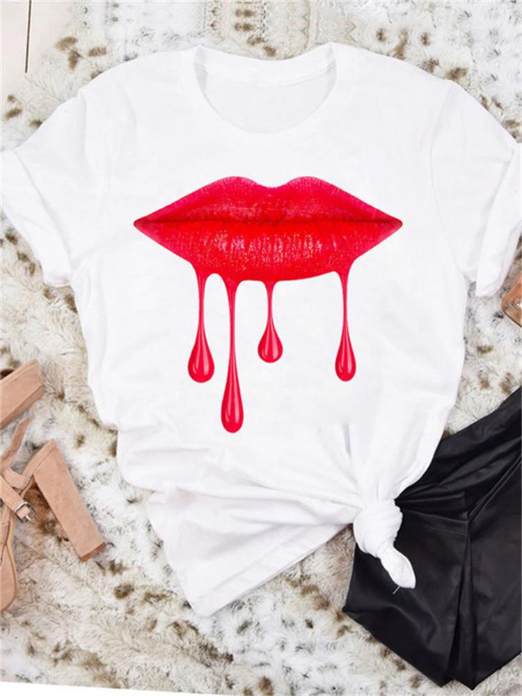 Maycaur New Nail Polishl Women's Fashion Tops 90s Girls Streetwear Casual Short Sleeve T-shirts Women's T-shirts Female Tops Tee