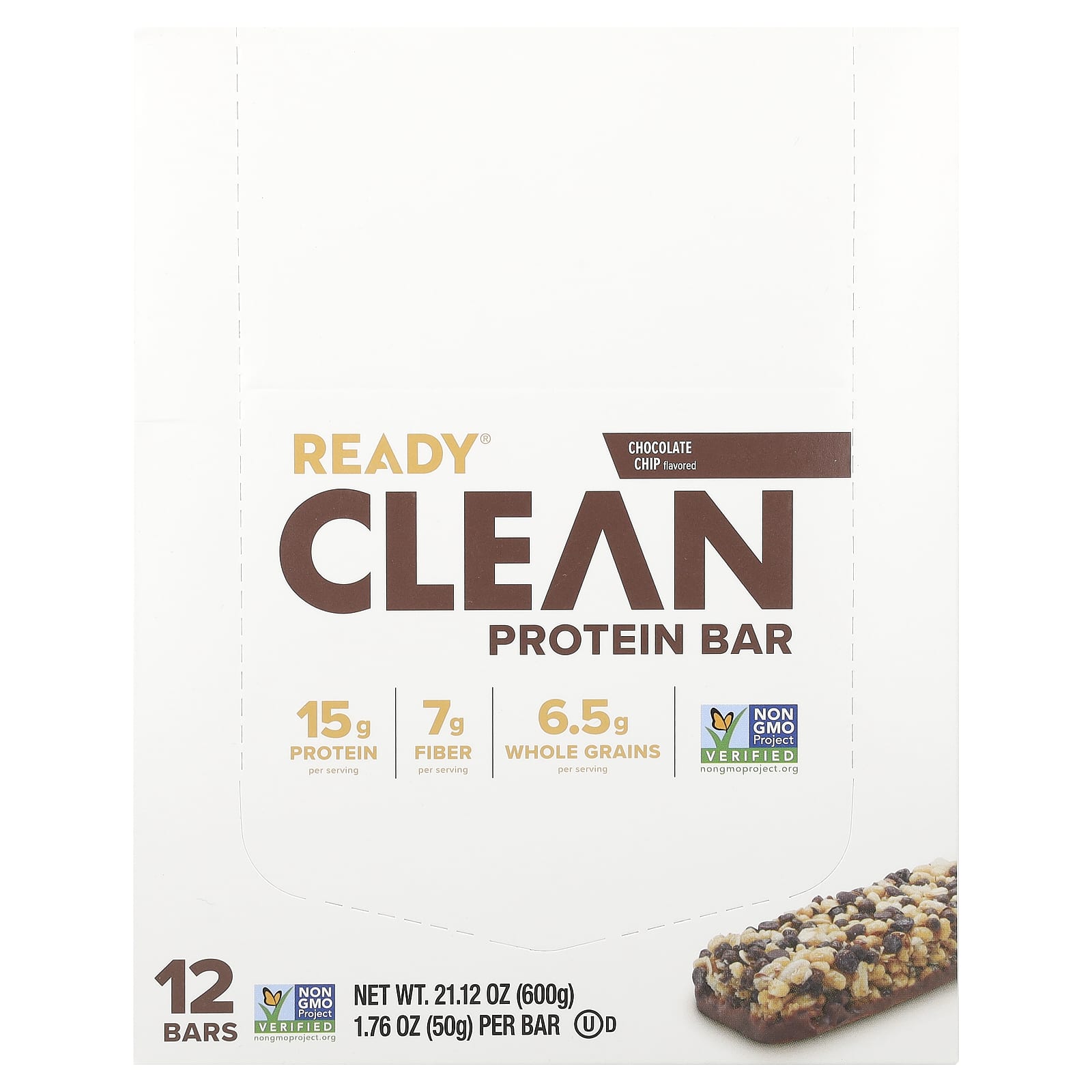 

Ready, Clean Protein Bar, Chocolate Chip, 12 bars, 50 g (1.76 oz) each