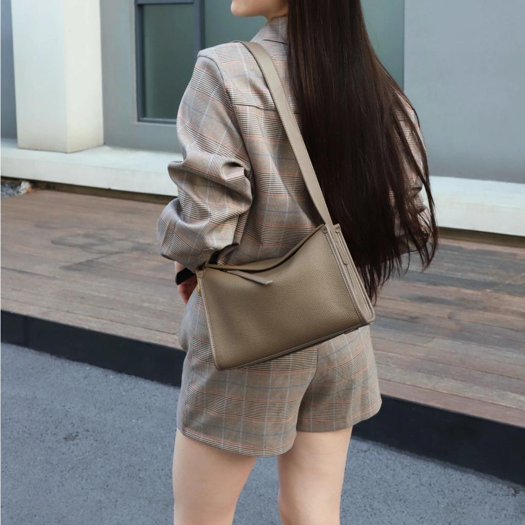 Genuine Leather Women's Shoulder Crossbody Black Bags Luxury Designer Cowhide Wide Shoulder Straps Gray Pillow Bag Ebony Gray