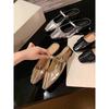 Studiolee Temperament Small Square Head Folds Word with Shallow Mouth Mary Jane Bag Head Half Slippers Female Summer