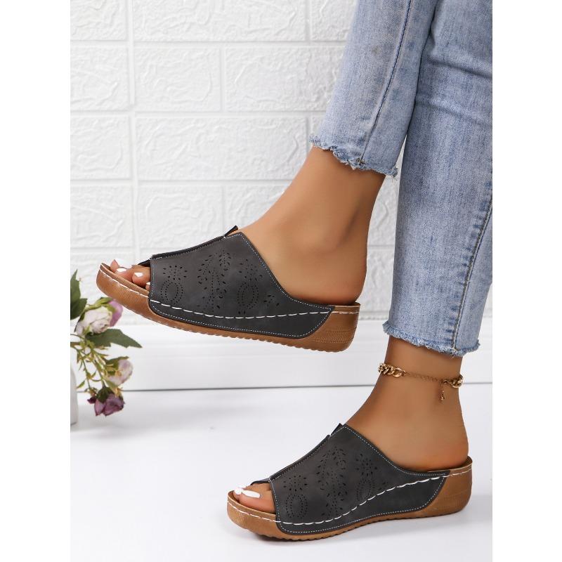 Ladies' Spring New Style Slope Heel Fashion Simple and Lightweight Slippers Women's Thick Bottom Fish Mouth