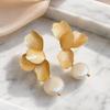 1 Pair Irregular Petals Earrings for Women, Large Statement Dangle Earrings with Faux Pearl, Gold Plated Prom Wedding Jewelry Gift
