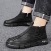 Men Leather Shoes Motorcycle Trend Platform Shoe Fashion Men's High Top Ankle Boots Spring New Waterproof Non Slip Casual Shoes