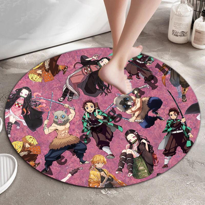 Classic Japanese-style Cartoon Demon Slayer Round Rug, Home Soft Decorative Anti-slip Yoga Mat and Chair Mat, Outdoor Floor Mat Carpet K24