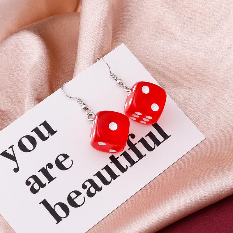 Handmade Cartoon 3D Resin Dice Drop Earring Tassel Casino Candy Color Personality Fun Zircon for Women Female Gift