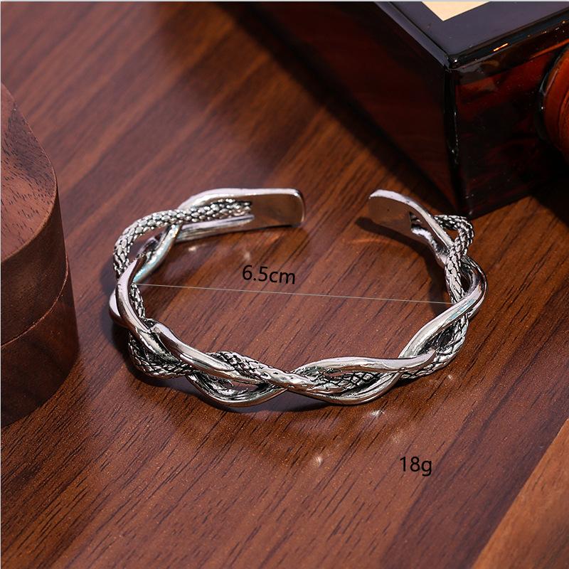European and American retro three-strand twist bracelet simple light luxury old versatile opening bracelet couple bracelet