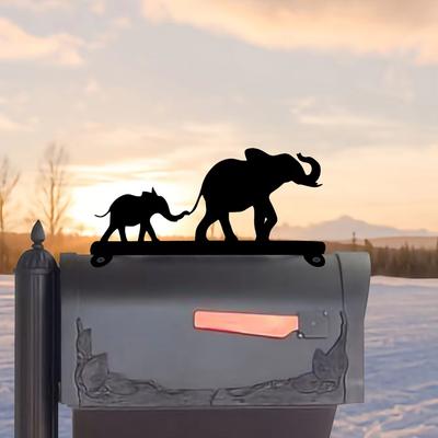 1pc Elephant With Small Elephant Iron Silhouette Mailbox Decoration Decorative Signage for Mailbox. Adorable Mailbox Decoration