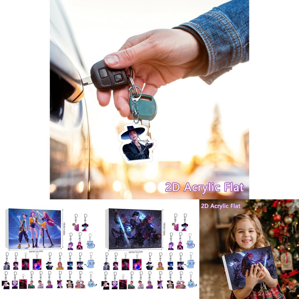 Kpop Demon Hunters Christmas Countdown Calendar With Acrylic Keychain Car Decor Gifts For Fans