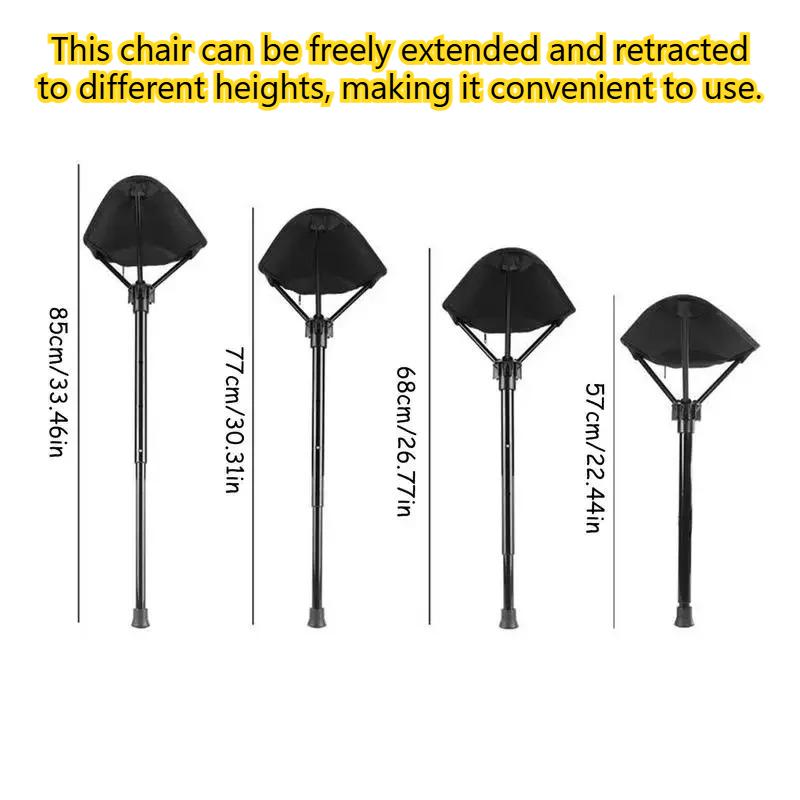 Adjustable Camp Chair Fishing Chair Camping Stool Folding Walking Stick Tripod Stool Seat Stick Retractable Stick Chair